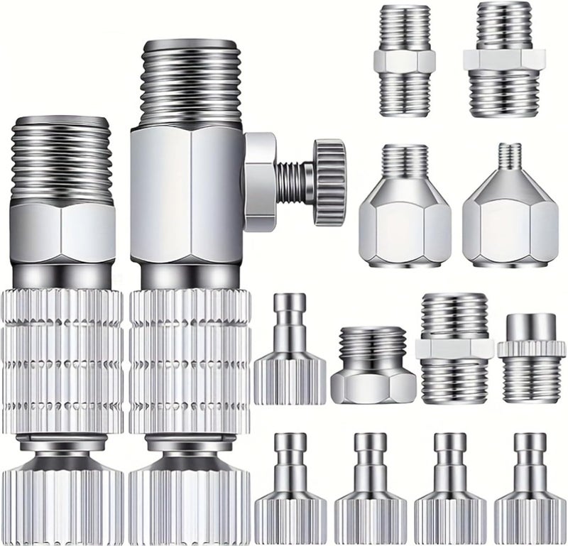 Spedertool 16 Pcs Airbrush Adapter Set, 1/8 and 1/4 Inch Male/Female Connectors, Quick Disconnect - Image 1